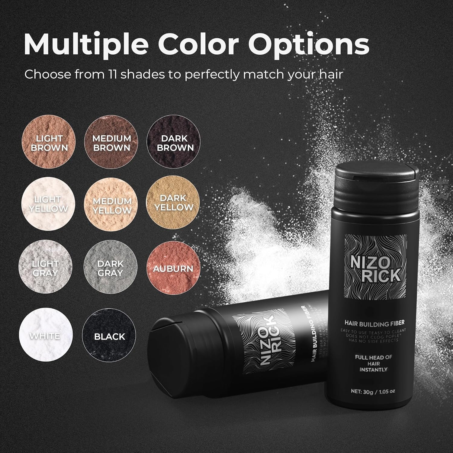 Hair Fibers for Thinning Hair,Hair Building Fibers Instantly Thicker & Fuller Look,Conceals Hair Loss Fill in Fine Hair Powder for Women and Men 30G/1.05Oz (Black) image number 2