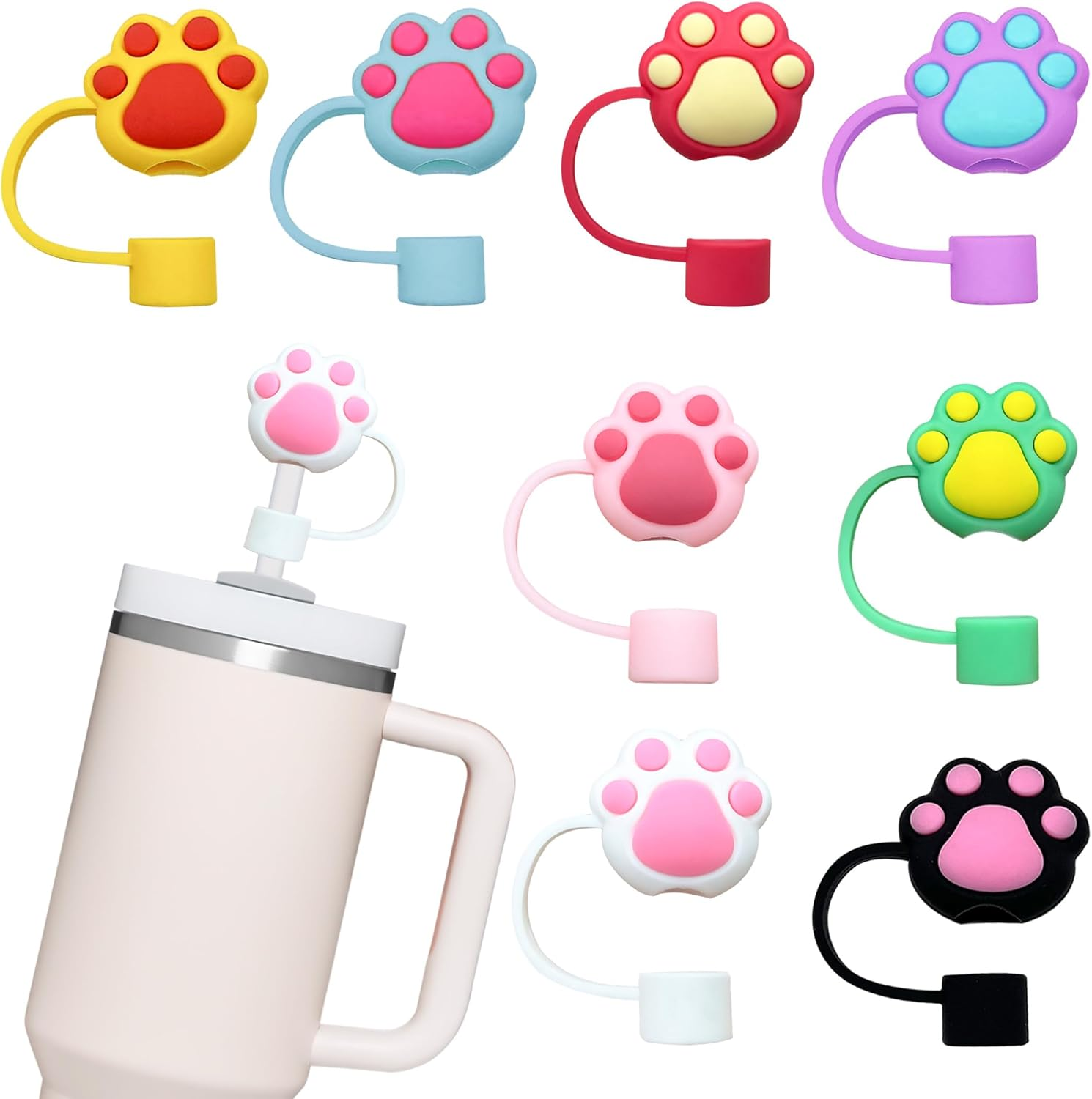 8Pcs Straw Cover Cap for Stanley Cup, Silicone Straw Topper Compatible with Stanley 30&40 Oz Tumbler with Handle(Bear)