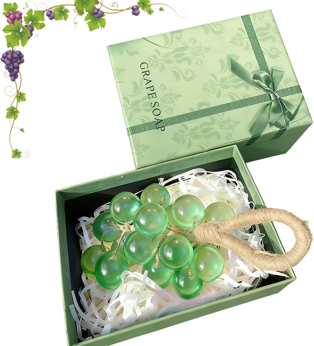 Grape Soap on a Rope, Handmade Crystal Grape Soap, Aromatic Bar Soaps Decorative for Washing Hand, Lasting Fragrance, for Men and Women (Green)