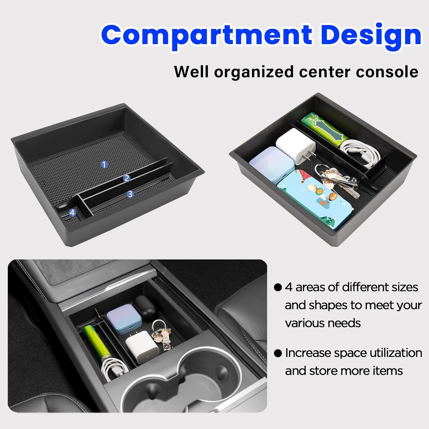 Center Console Organizer Compatible with 2024 2025 Tesla Model 3/ New Model Y Juniper Highland Armrest Storage Box and Front Hidden Cubby Drawer Tray Interior Accessories (Center Console Tray) image number 5