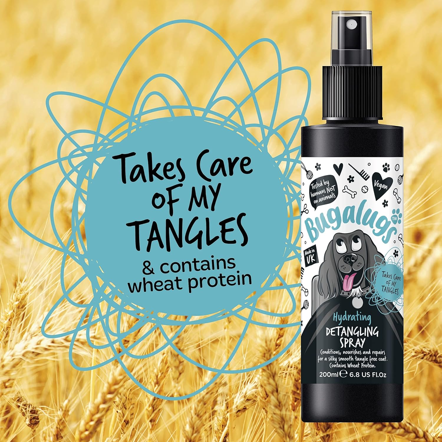 Bugalugs Dog Detangler Spray - Leave in Conditioner Spray for De Matting. No Tangles. Professional Dog Grooming Formula Contains Wheat Protein. Pet Detangling Spray Knot Removal (200Ml) image number 5