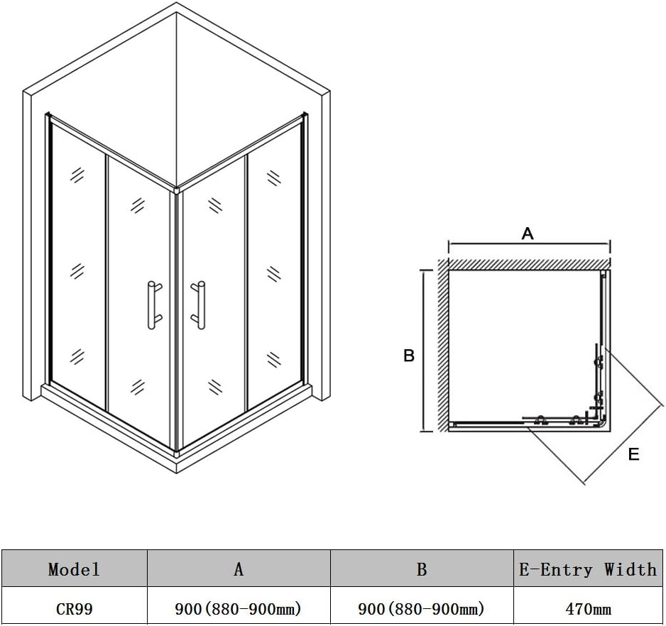 ELEGANT Shower Enclosure Corner Black,Sliding Door Bathroom Screen 900X900Mm with 5Mm Tempered Glass,1900Mm Height image number 5