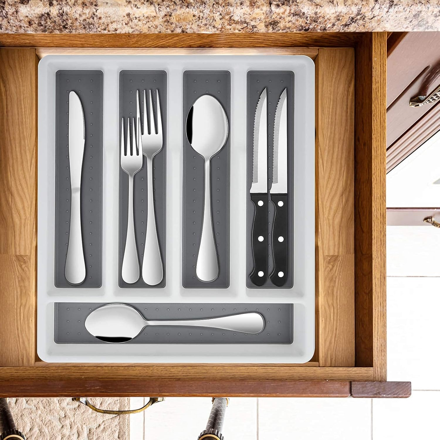 Cutlery Set with Organizer, 24-Piece Silverware Set with Steak Knife, Stainless Steel Flatware Set Service for 4 image number 1