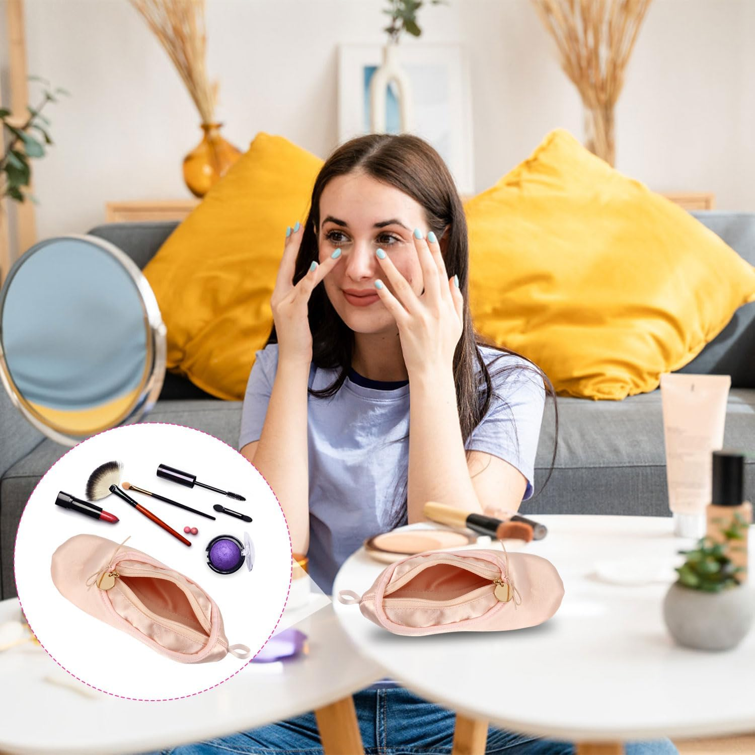 PEUTIER Ballet Shoe Makeup Bag, Pink Ballet Slipper Bag Dancer Cosmetic Bag Portable Ballet Pointe Shoe Makeup Pouch Organizer for Woman Girl Dancers Travel Gifts, Pink, M image number 3