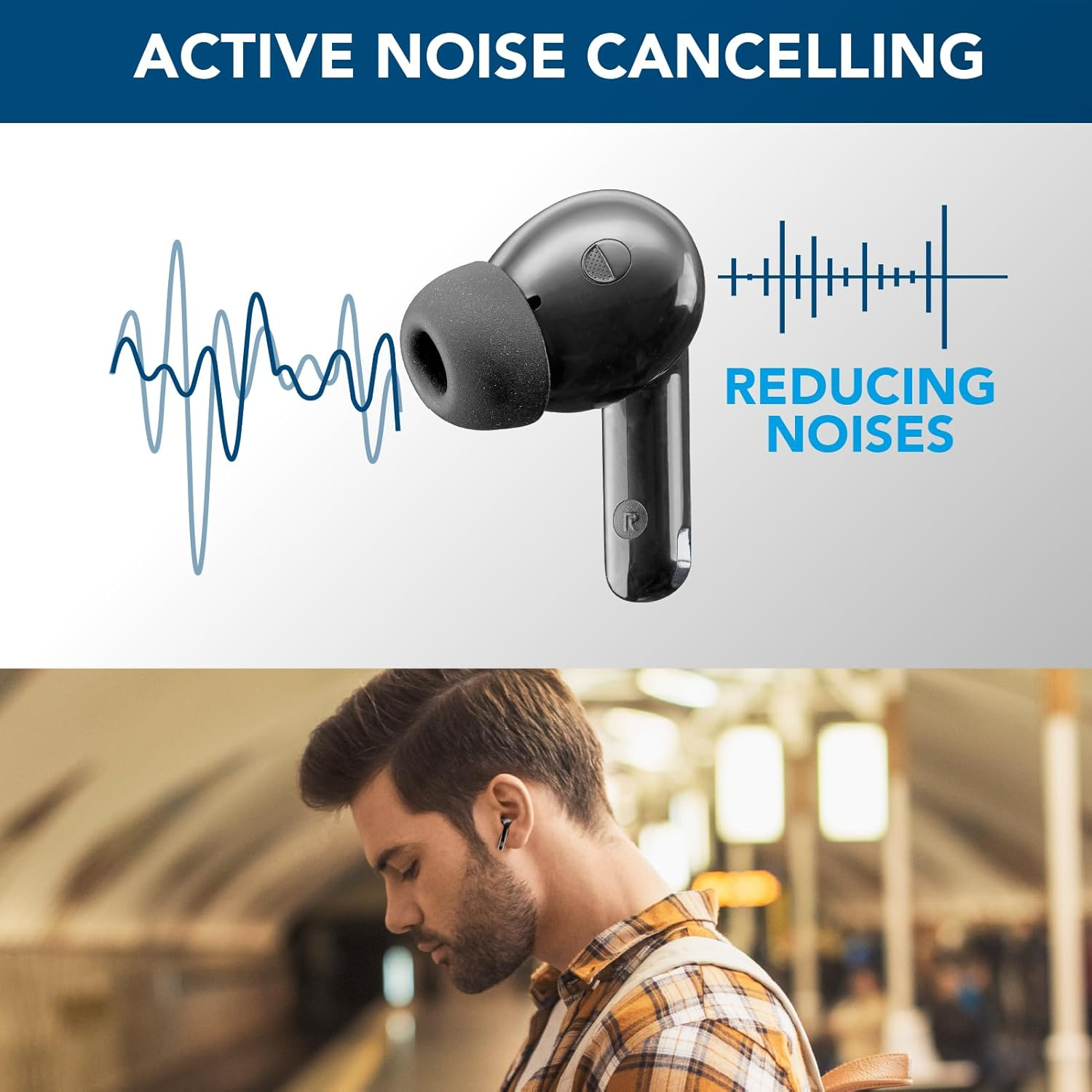 Cellularline - Eclipse - Wireless In-Ear Headphones with Charging Cradle - Bluetooth - with ANC and ENC Technology - Total Playing Time 18 Hours - Black image number 5