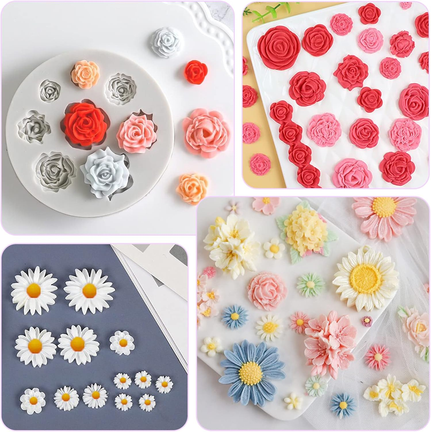 3 Pcs Flower Molds Flower Silicone Mold Flowers Fondant Mold Set Cake Baking Mold Sugarcraft Candy Chocolate Molds Polymer Clay Mold for DIY Soap Jewelry Casting DIY Crafting Projects image number 3