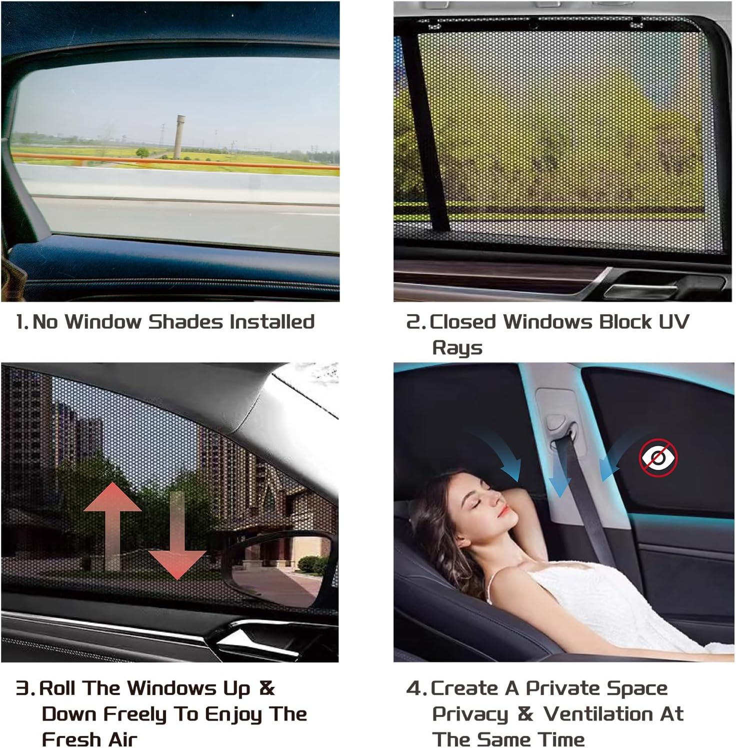 2 Pack Car Window Shade,Car Sunshade for Baby,Car Side Sunshade Cover,Breathable Mesh Window Screen for Car,Sun Shade Blocking Mosquito Net image number 1
