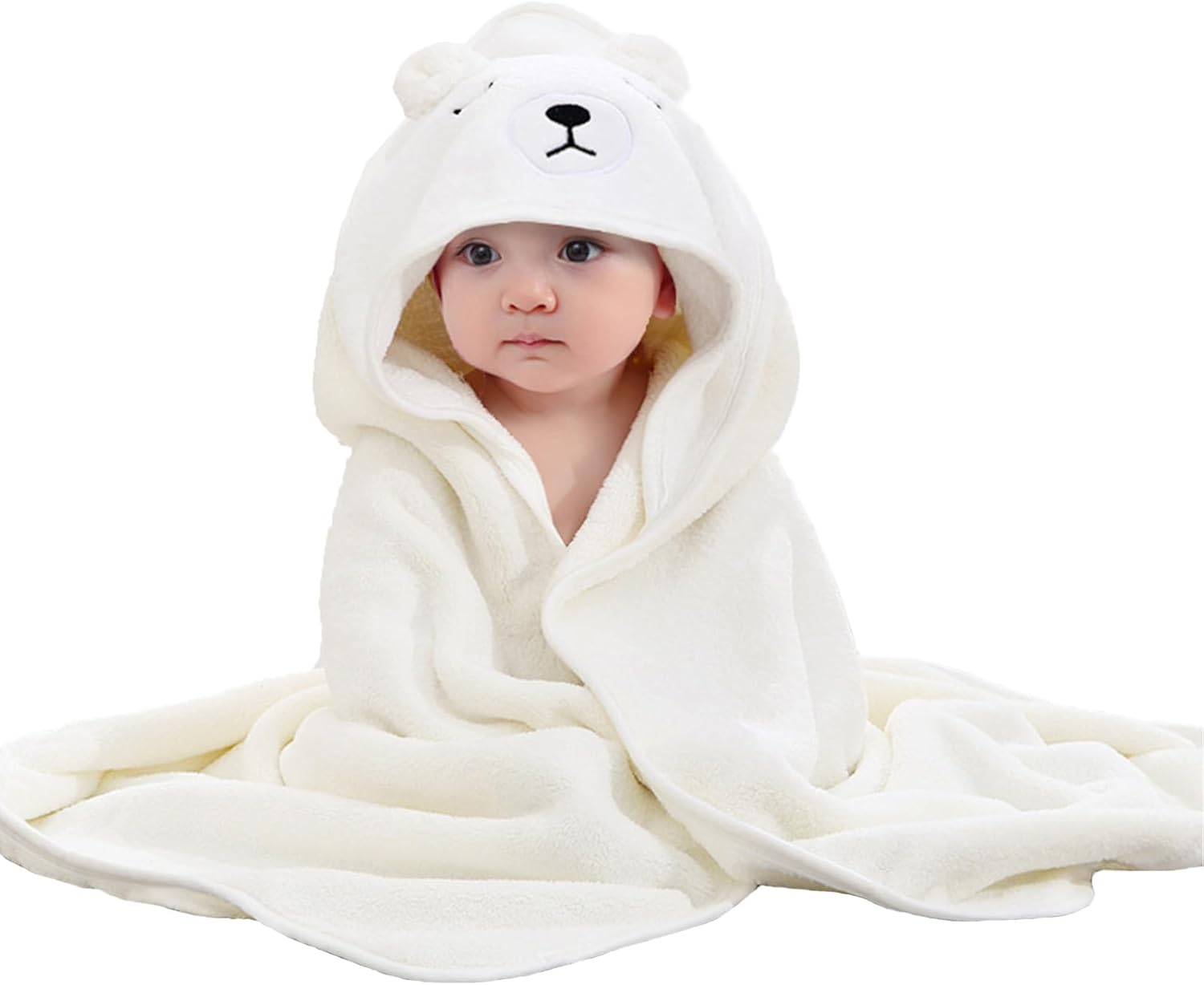Hooded Baby Towel, Baby Bath Towels with Hood,Unique Animal Design Baby Towel with Hood Soft Absorbent Baby Bath Towels, for Newborn Baby Boy and Girl (White) image number 6