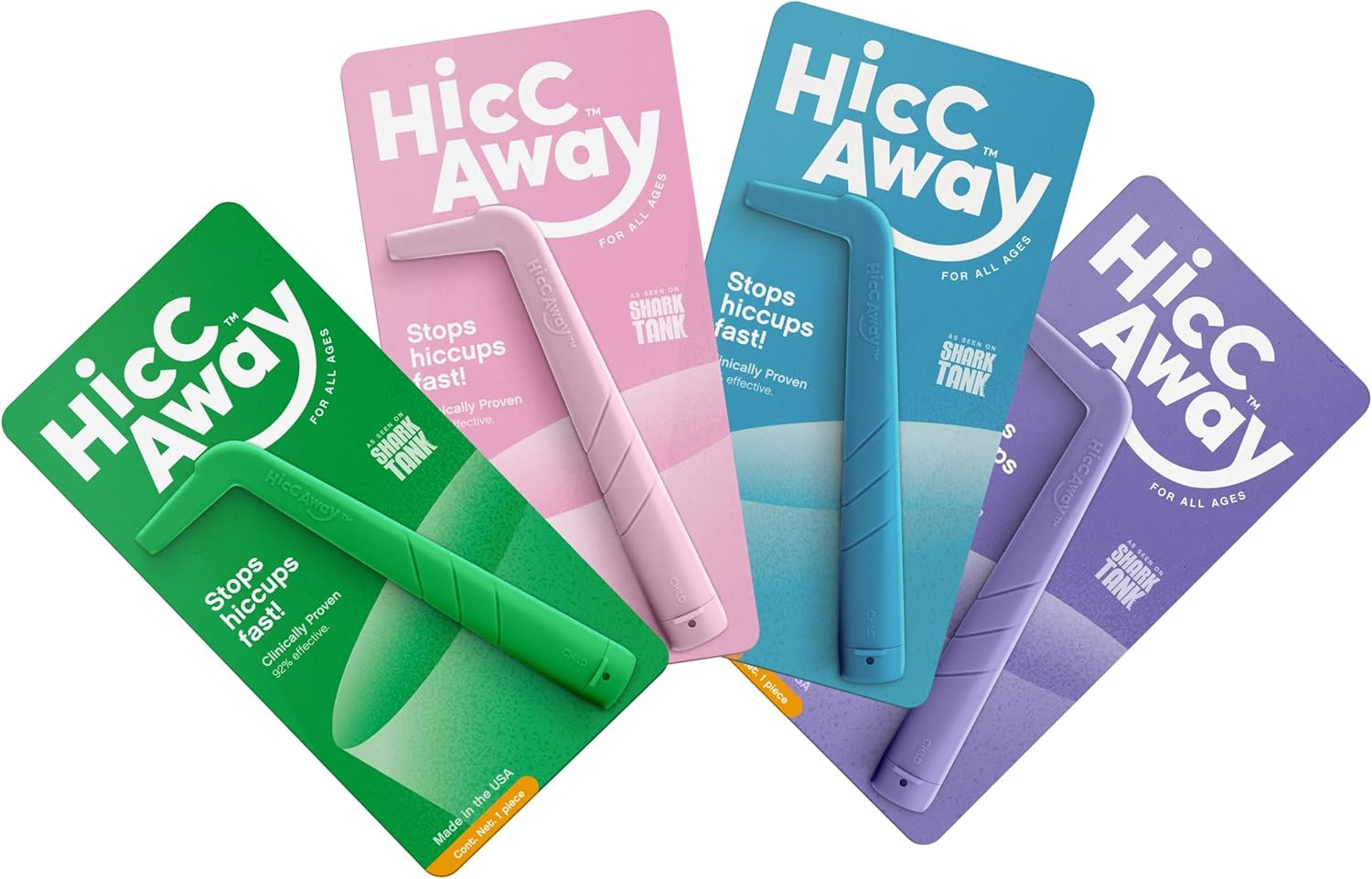 Hiccaway Hiccup Straw - Stops Hiccups Naturally & Fast - as Seen on Shark Tank - Clinically Proven Relief for All Ages, Children & Adults - (Hiccaway Family Pack Blue, Pink, Green, Purple) 4 Pack image number 3