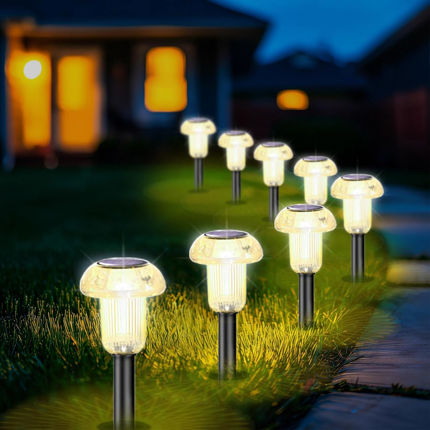 Mushroom Solar Lights Outdoor Garden 8 Pack, Solar Pathway Lights Warm White Waterproof up to 12 Hours Cute LED Landscape Lighting for Garden Yard Ground Lawn Walkway outside Decor image number 6