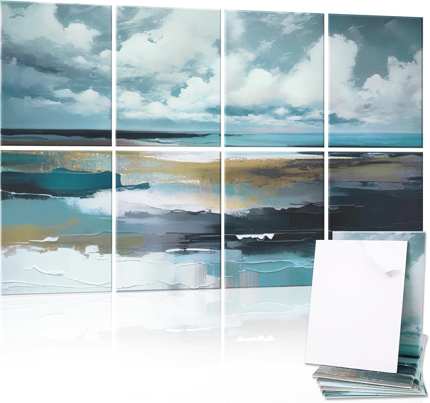 8 Pack Acoustic Panels, Soundproof Wall Panels, 48X32Inches Sound Proof Panels for Walls, Sound Absorbing Wall Art Decorative, Sound Dampening Panels for Recording, Home Studio(Black Beach)