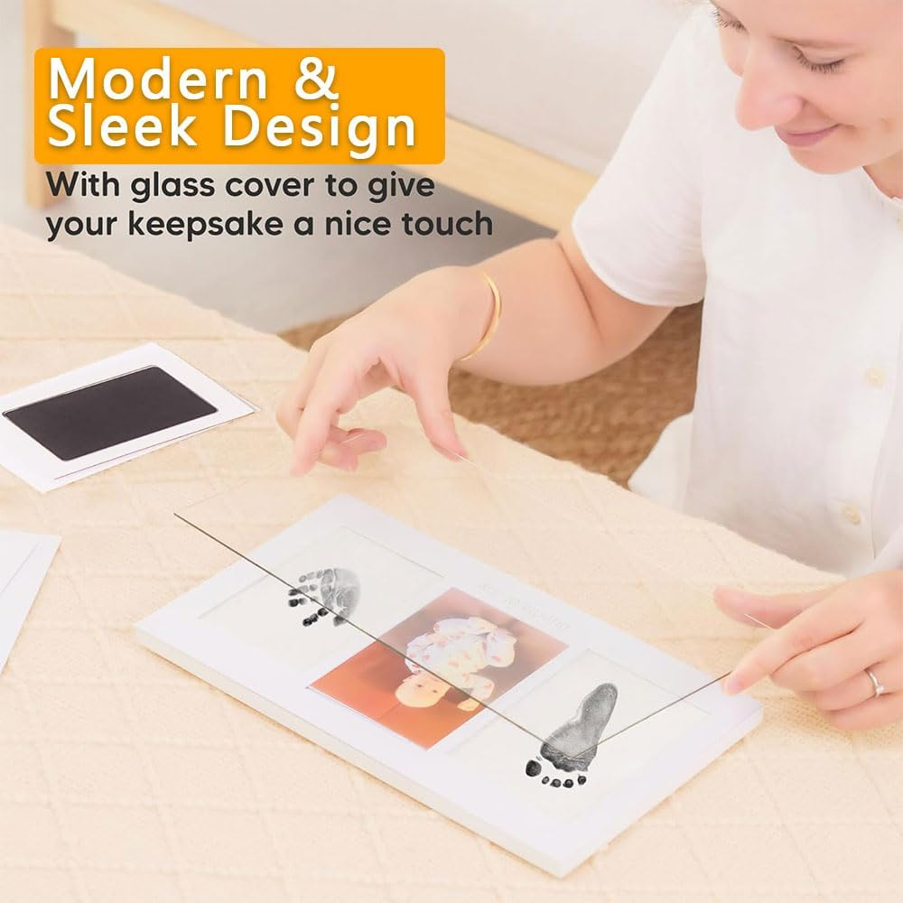 Baby Hand and Footprint Kit &ndash; Clean Touch No-Mess Ink Pad with Personalized Keepsake Frame for Newborn Boys & Girls &ndash; Nursery Decoration (White) image number 6