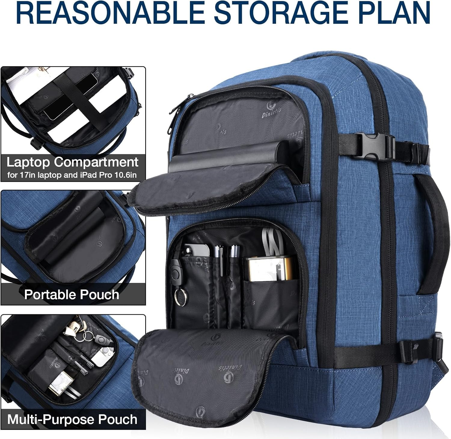 Dinictis 40L Flight Approved Travel Backpack, Waterproof Business Carry on Backpack Fit 15.6 Inch Laptop, Durable Weekender Bag for Men and Women image number 3