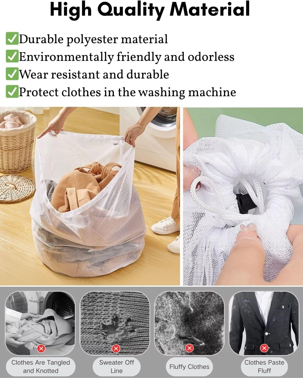 3 Pcs Mesh Laundry Bags with Drawstring,Washing Bags for Washing Machine, Travel Storage Organize Bag for Clothes,Bed Linen,Toys Etc. (1 X-Large, 1 Large, 1 Medium) image number 6