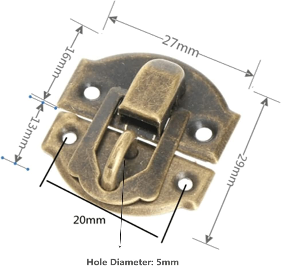 Dophee 12Pcs Antique Brass Decorative Hasp Jewelry Wooden Box Hasp Latch Lock with Screws image number 5