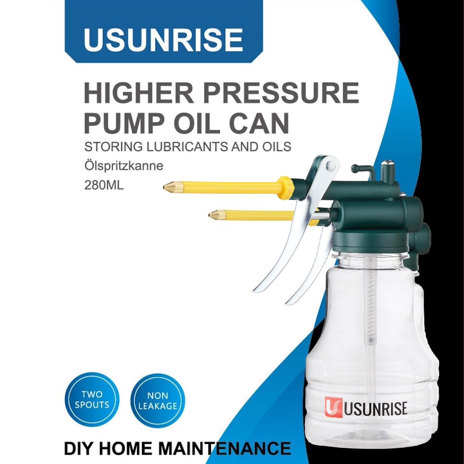 2 Sets Oil Can Transparent High Pressure Oiler Lubrication Oil Can Bottle Oiling Gun with Rigid & Flex Spout Thumb Pump Tool Oiler - Yellow image number 6