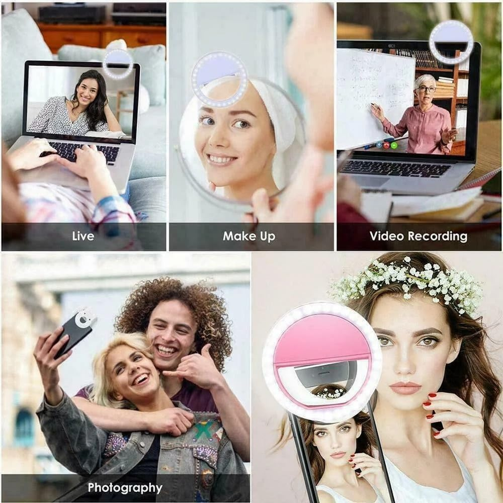 Selfie Ring Light, Portable USB Rechargeable 36 LED Phone Fill Light, Dimmable 5600K Clip-On Mobile Lamp for Iphone Android, Live Broadcast Video Conference Selfie Fill Light for All Smartphone image number 3