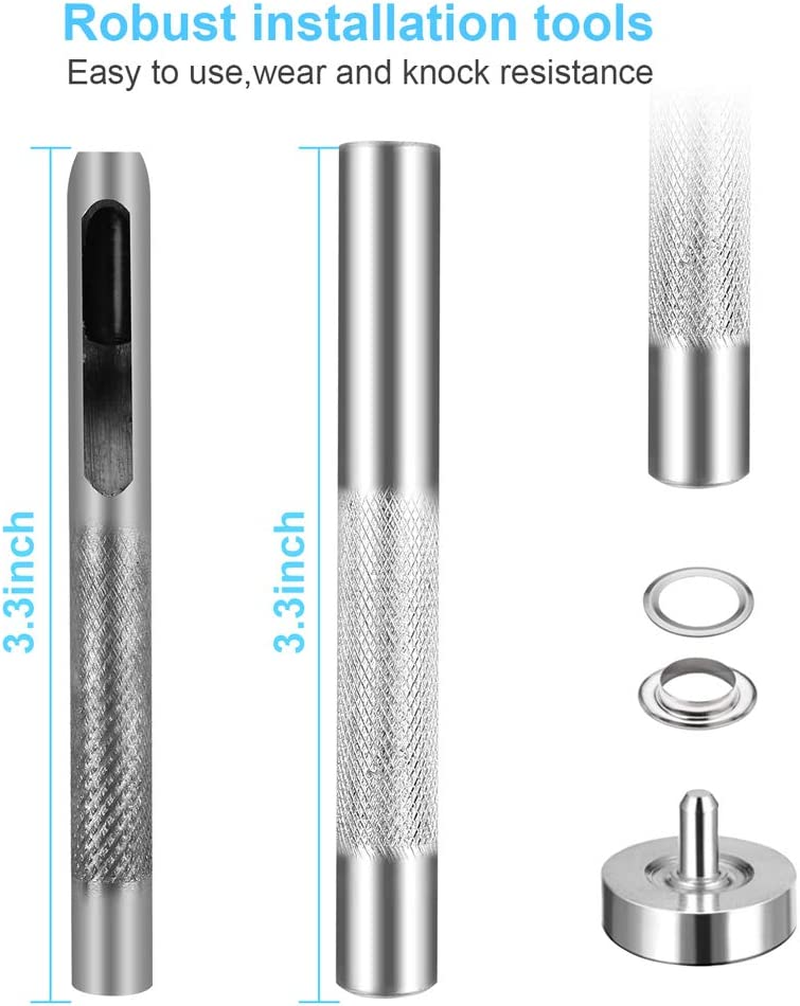 100 Sets Grommet Kit, Thickened Grommets Eyelets 1/4 Inch, Silver Metal Eyelet, Grommet Tool Kit for Leather, Fabric, Tarp, Shoes, Clothing, with 3PCS Installation Tools image number 5