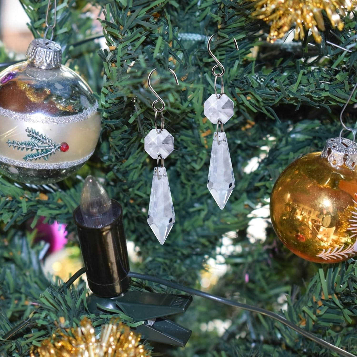 20Pcs Clear Chandelier Icicle Crystals Prisms Hanging Crystal Bead Pendants Ornaments Replacements with Hooks for Windows Wedding Christmas Tree Lamp Decoration image number 1