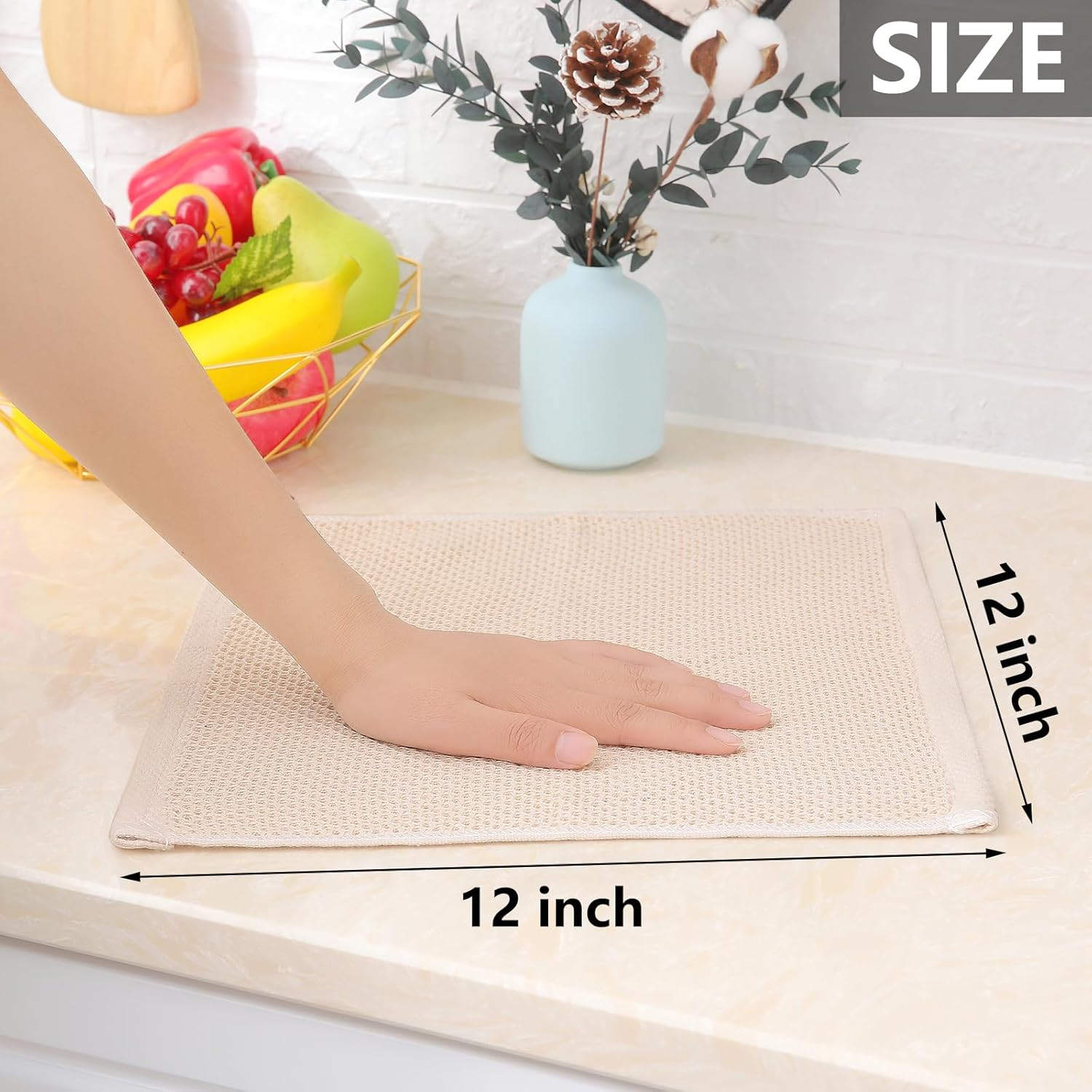 Homaxy 100% Cotton Waffle Weave Kitchen Dish Cloths, Ultra Soft Absorbent Quick Drying Dish Towels, 12X12 Inches, 6-Pack, Beige