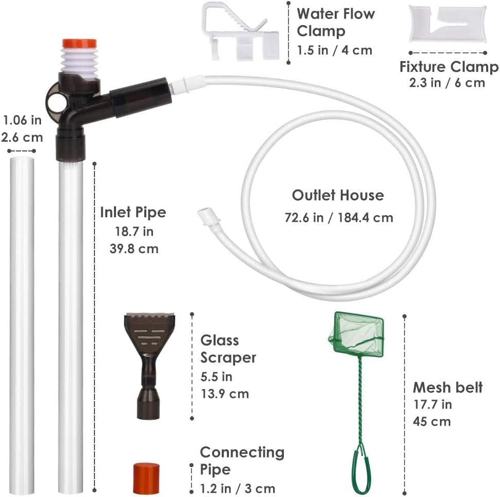 Slowton Aquarium Gravel Cleaner, Fish Tank Vacuum Cleaner Kit Tool with 2 Extendable Pipe, Glass Scraper, Water Flow Controller Clamp, Fish Net, for Water Changing, Sand Washing, Absorption of Feces image number 3