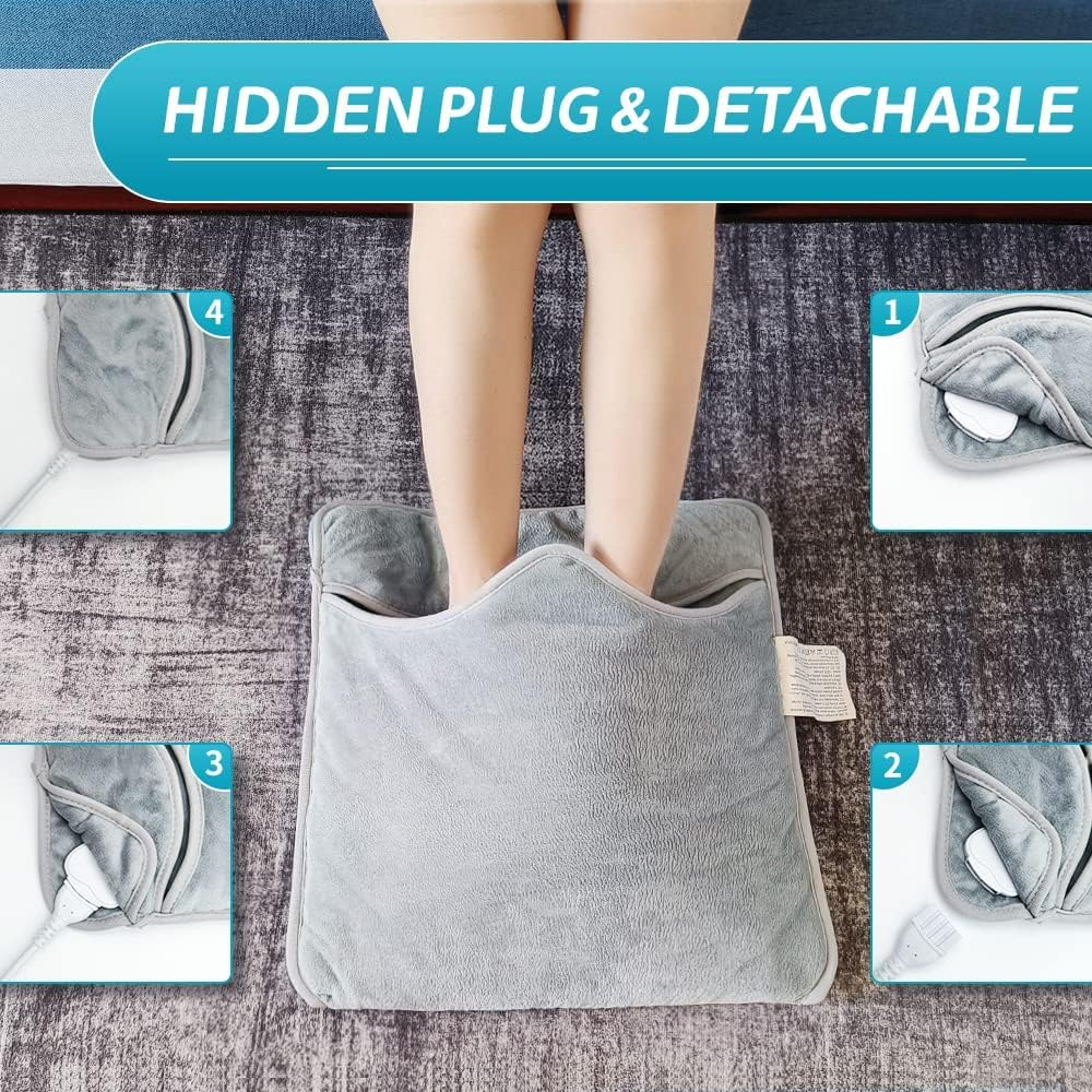 IODOO Double Sided Heating Electric Foot Warmer, Auto Shut off - Washable Electric Feet with 6 Heat Levels 4 Timers, Warmer Fast Heating Pad Cushion for Foot, Back and Full Body for Women Men(Grey)，40X40 image number 3