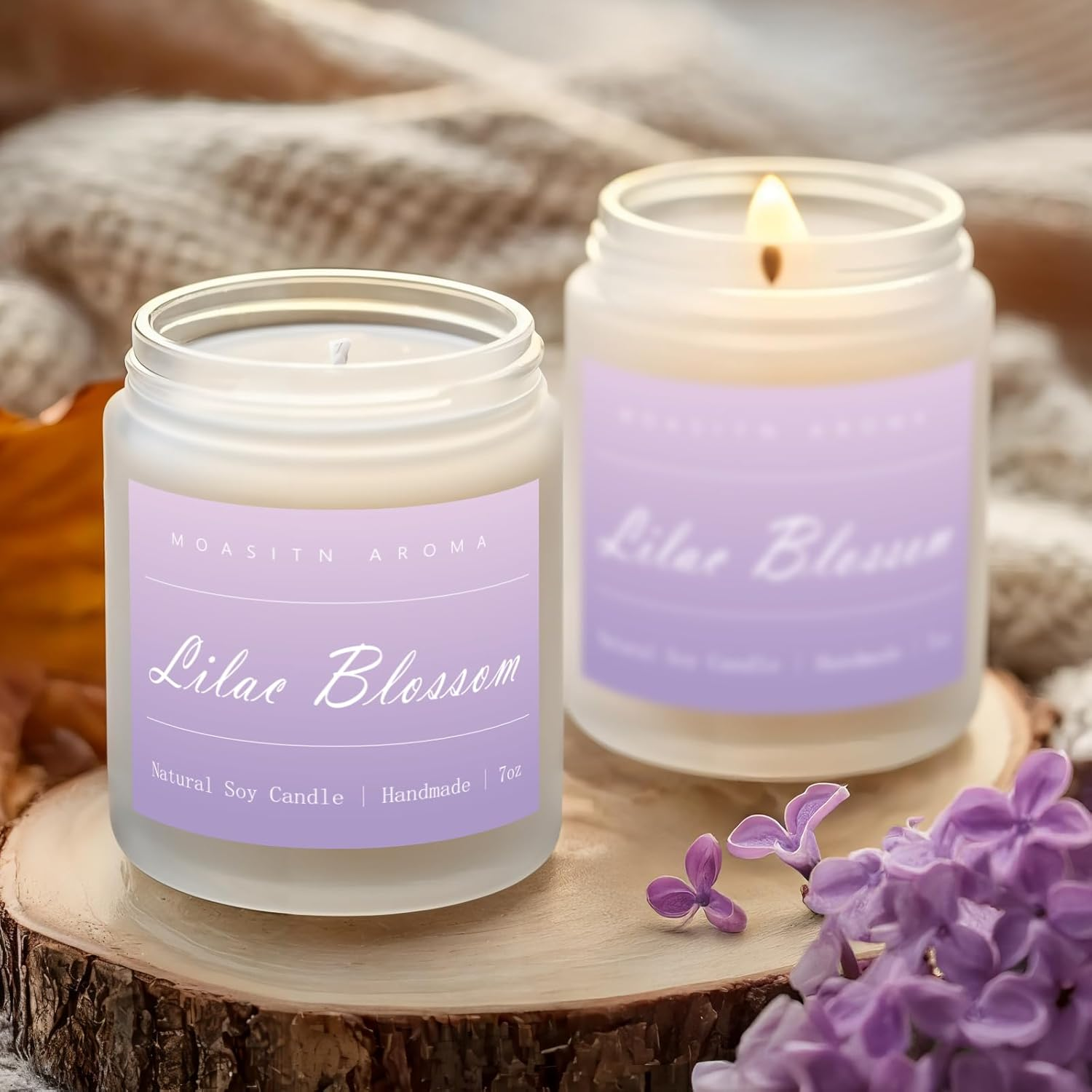 MOASITN Lilac Blossom Spring Soy Candle| Lavender,Lilac,Lemon Scented Candle for Home| Long Burning Aromatherapy Candle| Jar Candel for Women,Men for Birthday,Relaxing,Housewarming| 7Oz image number 6