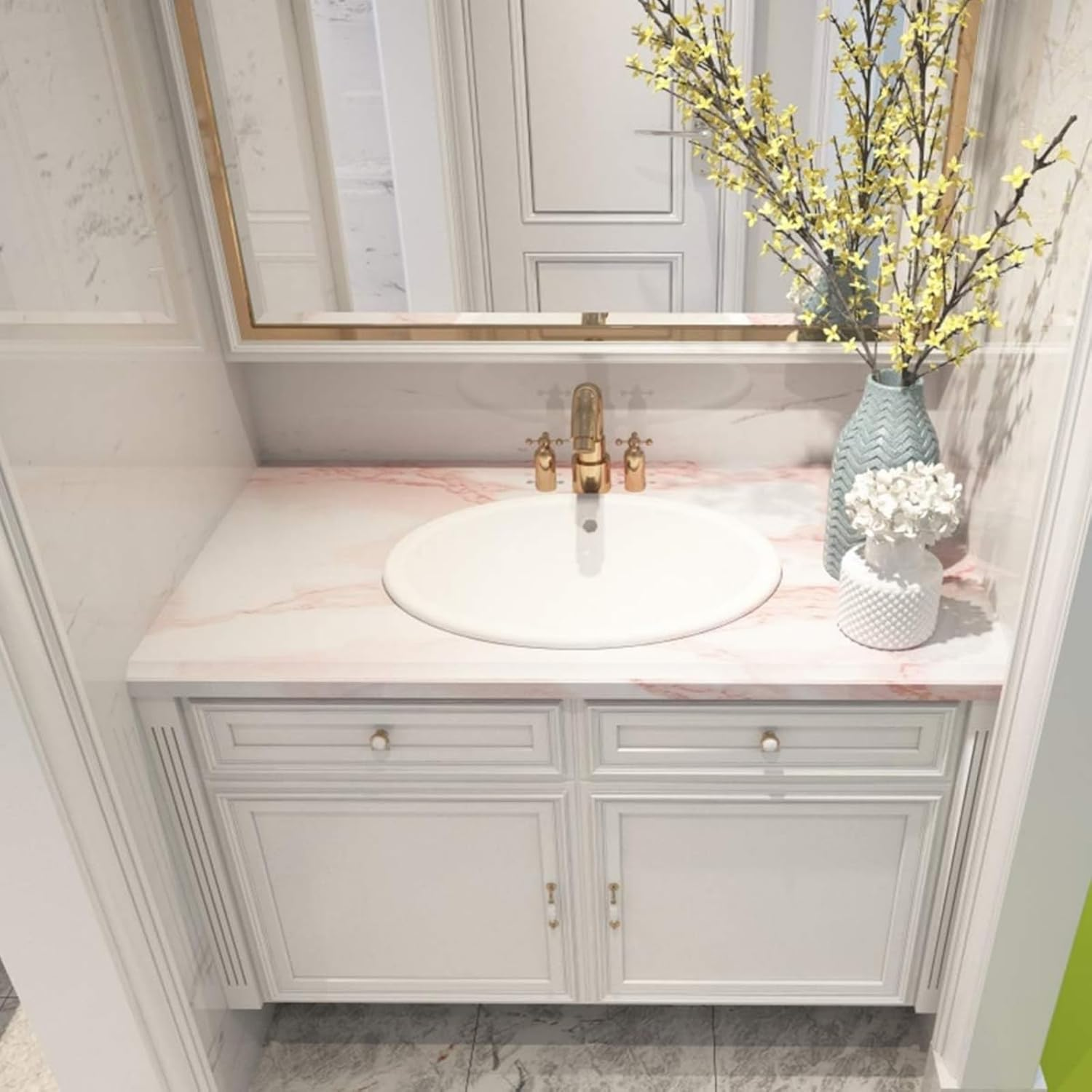 Pink Marble Self-Adhesive Wallpaper Roll - 45Cm&times;200Cm - Kitchen, Furniture, and Wall Stickers - Removable Granite Contact Paper - Ideal for Book Desk, Vanity, DIY - Waterproof