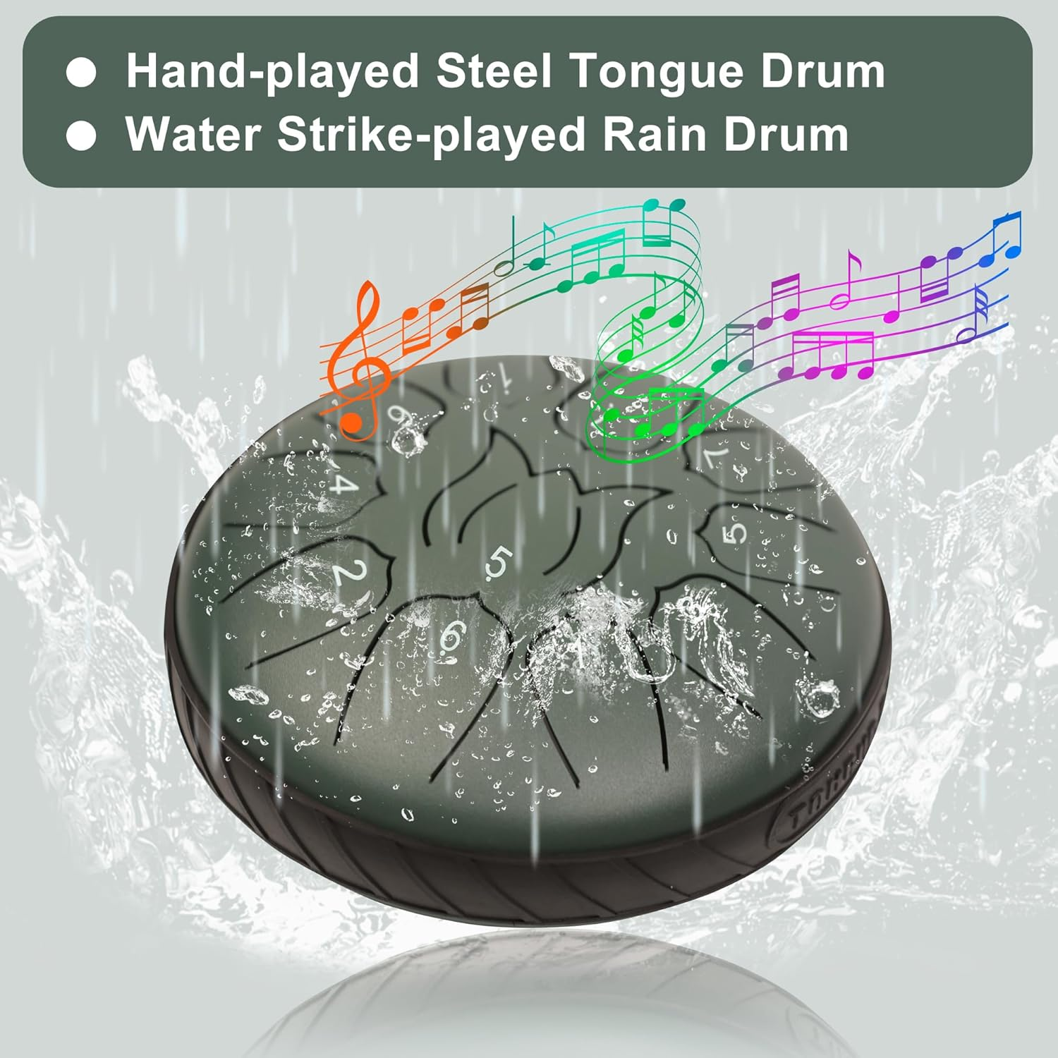 Steel Tongue Drum 11 Notes 6 Inches, D Major Percussion Instruments, Kit with Music Book, Carry Bag, Mallets, Mallet Holder and Stickers, for Yoga, Meditation, Green (Drum611-Green) image number 5