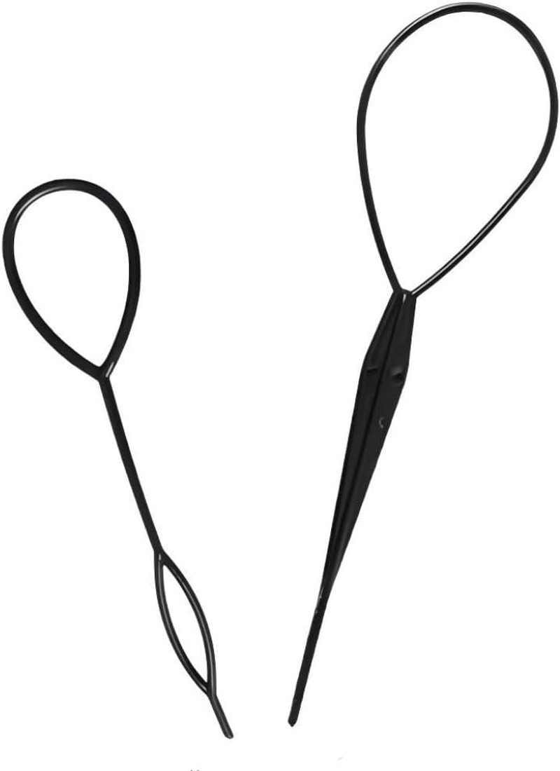 Quick Hair Looping Tail Tool 2Pcs French Braid Loop Ponytail Pull through Long Holders Styling Maker Braiding Topsy Tail Styling Tools Kit Black image number 5
