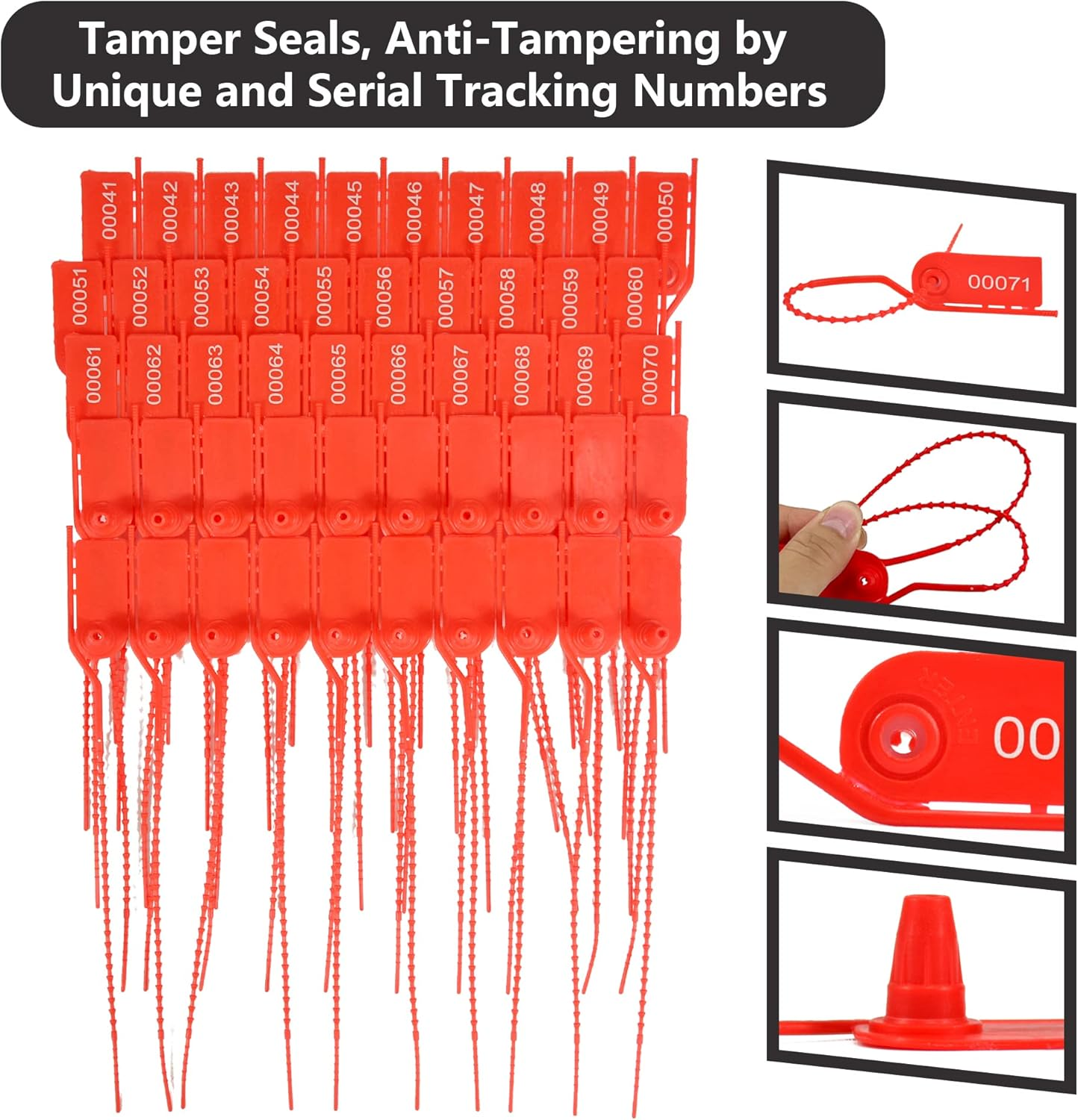 1000 Plastic Security Seals Secure Anti-Tamper Fire Extinguisher Tags Numbered Zip Ties Inspection Tags Breakable Label Tags Pull Tite Safey Tags for First Aid Kits, Clothes,Bags (Red) image number 2