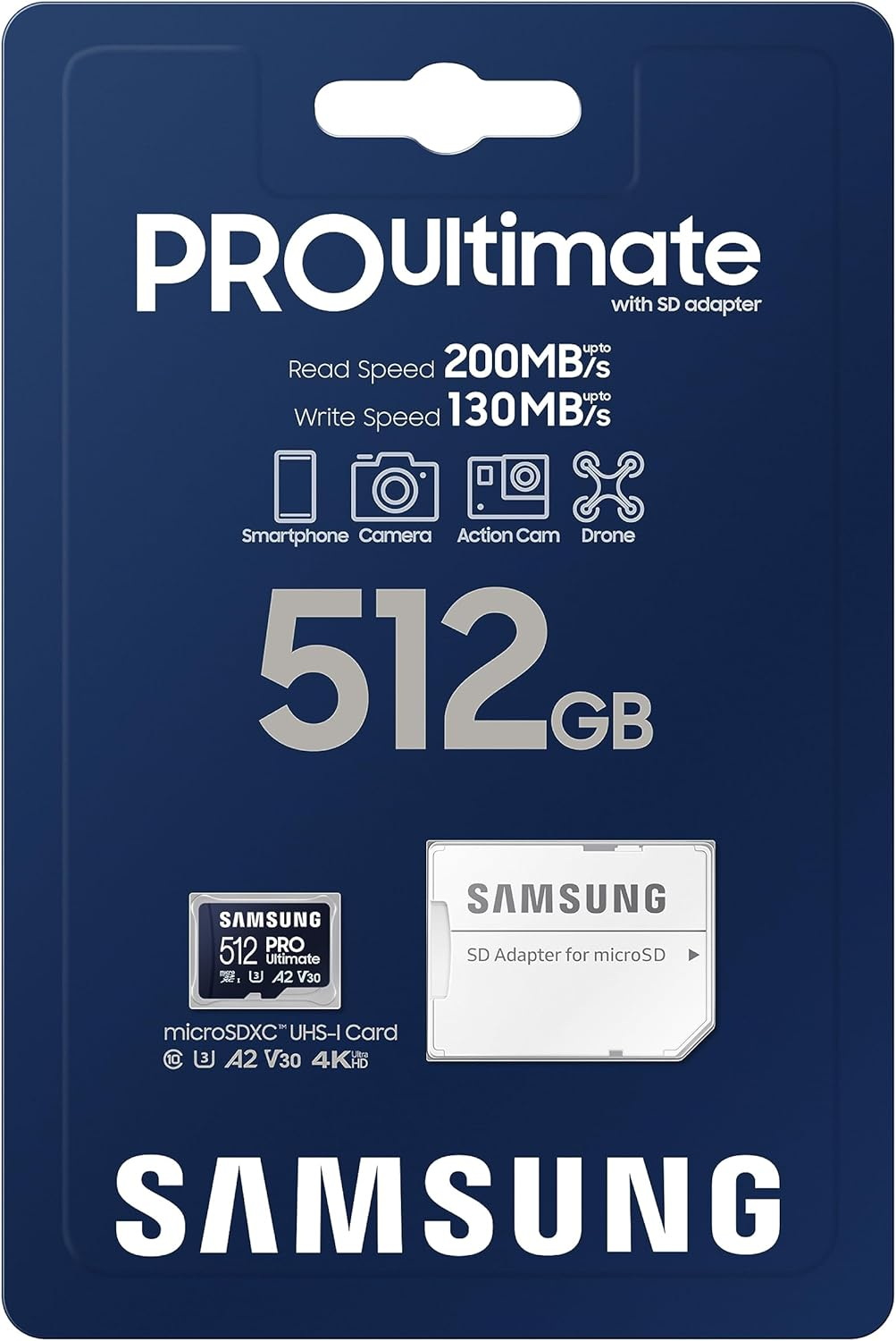 Samsung PRO Ultimate Microsd Memory Card + Adapter, 512GB Microsdxc, up to 200 Mb/S, 4K UHD, UHS-I, Class 10, U3,V30, A2 for Gopro Action Cam, DJI Drone, Gaming, Phones, Tablets, MB-MY512SA/AM image number 3