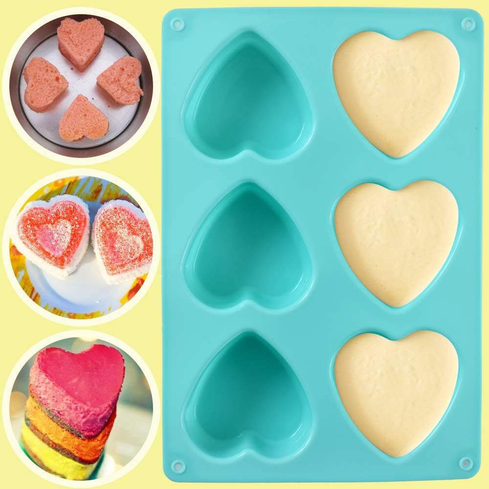 Newk Heart Shaped Silicone Mold, 6 Cavity Non-Stick Silicone Mold for Cake, Jellys, Soap - Set of 2, Blue image number 4