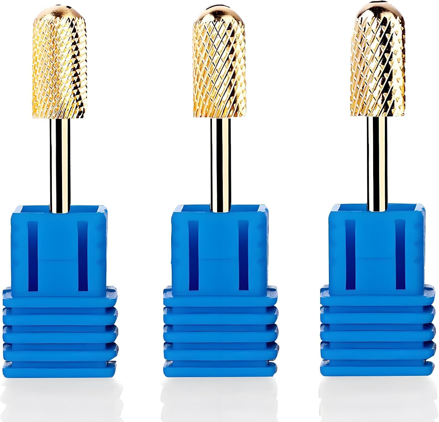 Safety Nail Drill Bits - 3/32'' Smooth round Top Large Barrel Carbide Bits, Suitable for Manicure Pedicure Cuticle Gel Polishing, Beginners Bits, Gold, 3Pcs (Fine, Medium, Coarse) image number 1