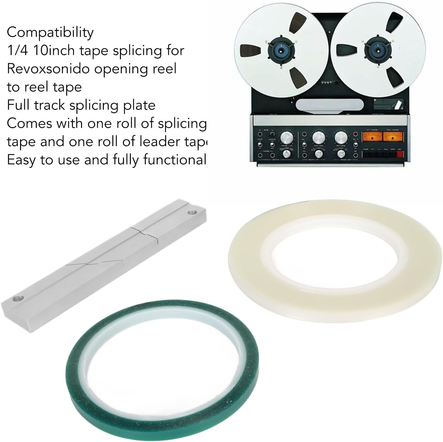 1/4 10 Inch Tape Splicing Block, Professional Open Reel to Reel Tape Block, with Connection Plate, Leader Tape, Splicing Tape, CNC Tape Splicier for Revoxsonido image number 3