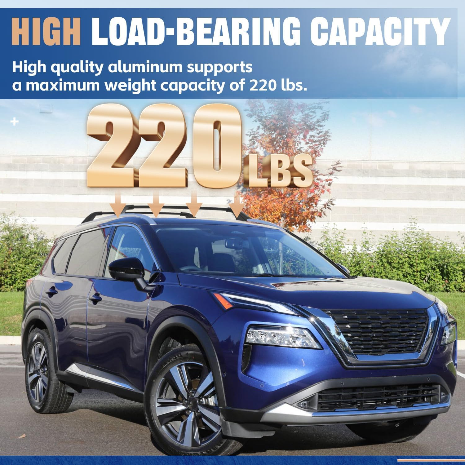 &lrm;AUXPACBO Cross Bar Fit for Nissan Rogue 2021 2022 2023 2024 2025 SV SL Platinum with Roof Rail Roof Rack Crossbars Rooftop Luggage Cargo Carrier for Canoe Kayak Bike image number 6