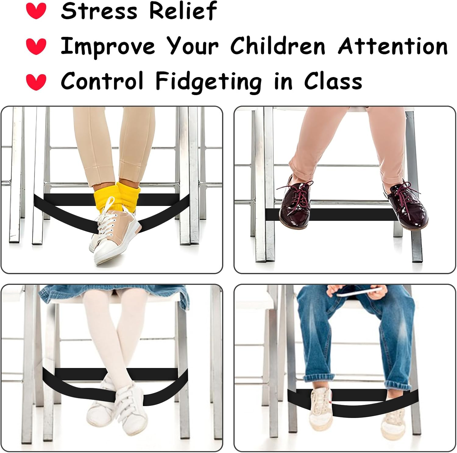 6 Pack Chair Bands for Kids with Fidgety Feet - Sensory Room Must Haves for ADHD and Autism - Classroom and Home Chairs Fidget Tools image number 1