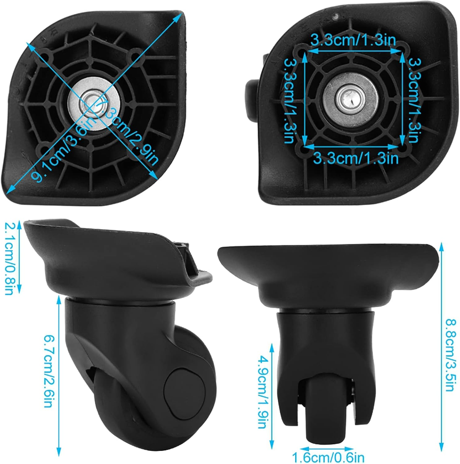 Locadence Suitcase Replacement Wheel, PP PET Black Single Row Wheels Mute High Pressure Resistance Universal Wheel for Luggage Cases Accessory