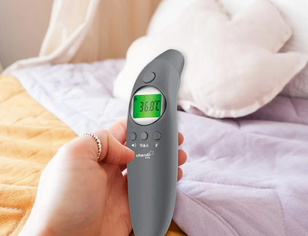 Cherub Baby 4‑In‑1 Infrared Ear & Forehead Thermometer &ndash; Fast 1‑Second Readings - Non‑Contact Fever Indicator, Memory Recall, Hygienic No‑Probe Design - Hospital‑Grade & Award‑Winning image number 1