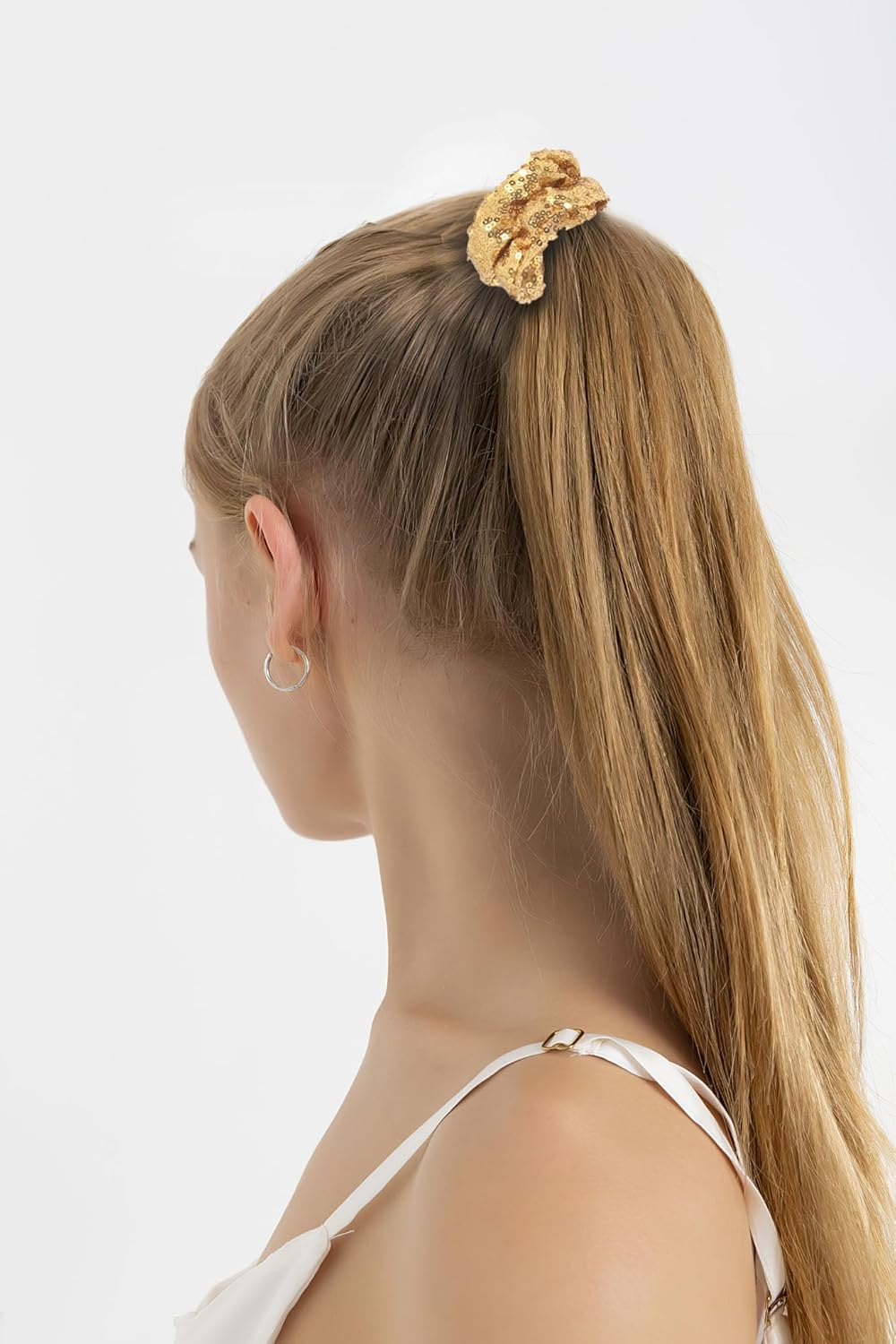 12 Pcs Gold Sequin Scrunchies Bridesmaid Scrunchies Elastics Ponytail Holders Hair Wrist Ties Bands Cloth Scrunchies for Show Gym Dance Party Club Girl Women image number 1