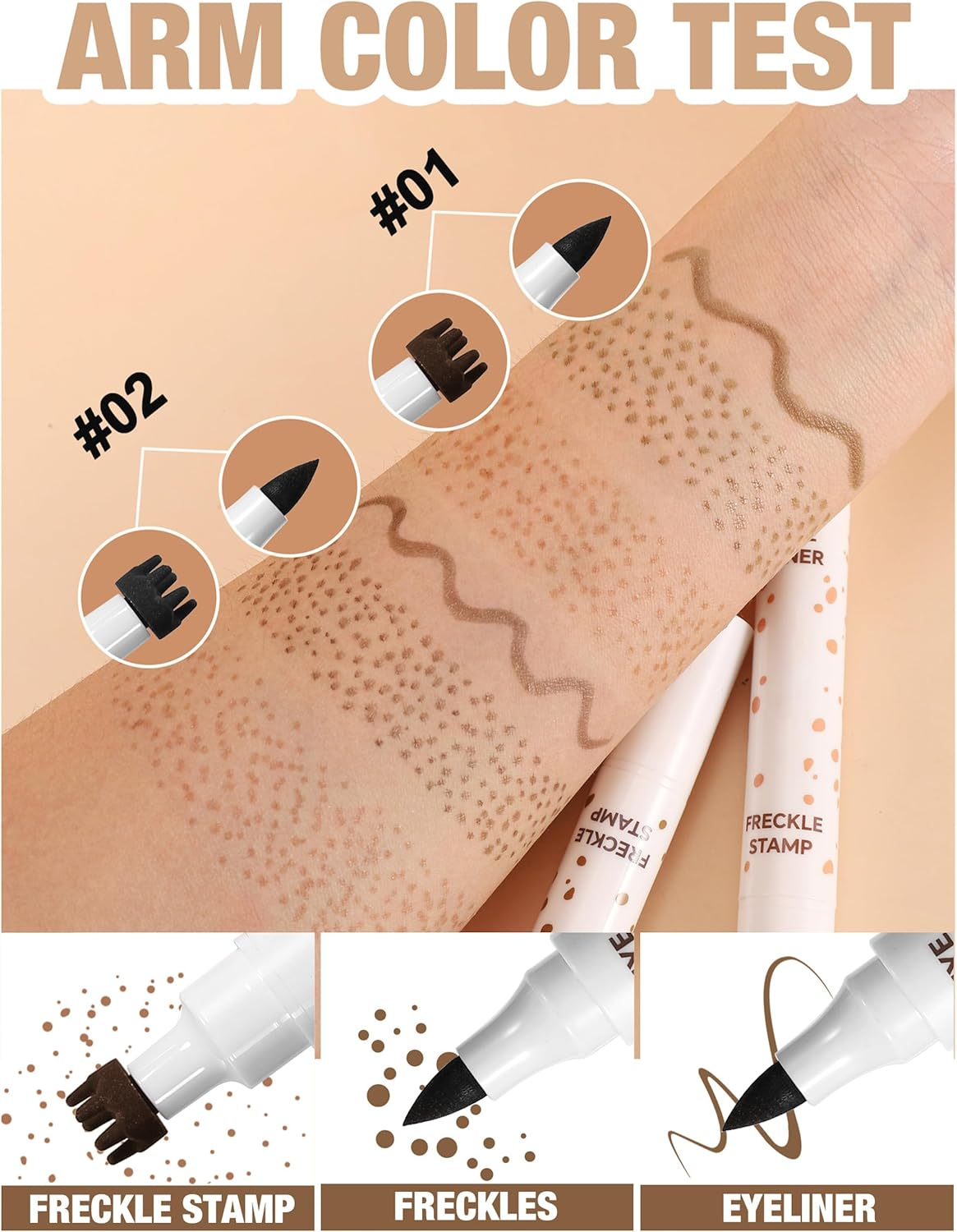 Erinde Natural Eyeliner Freckle Pen, 2 in 1 Liquid Freckle Stamp & Smudge-Proof Liquid Eyeliner, Waterproof & Long - Lasting Quick Dry Faux, Lifelike Magic Freckles Pen, High Pigment Eye Liners, #01 image number 6