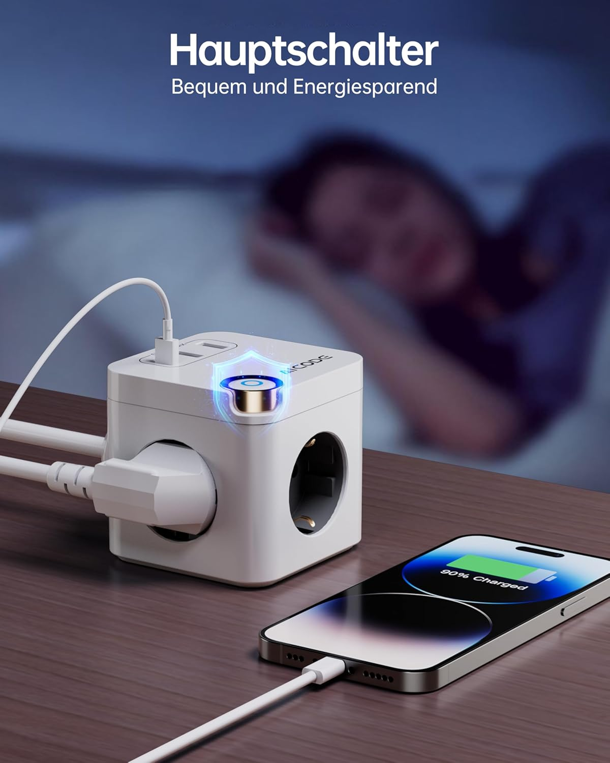 Multiple Socket Cube with USB 3 Way Power Strip with 3 USB (1 Type C) & Switch, 3680 W, 1.5 M Cable - Ideal for Office, Home & Travel, White image number 4