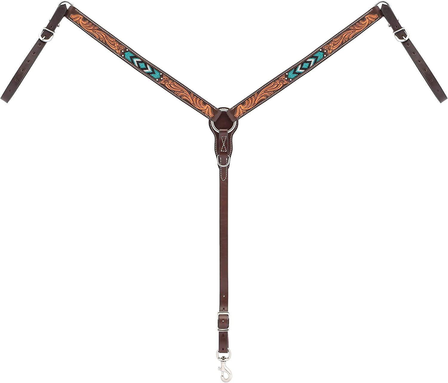 Weaver Leather Turquoise Diamond Beaded Horse Headstall, Leather Headstalls for Horses for Trail Riding, Durable Equine Supplies, Dark Oil image number 5
