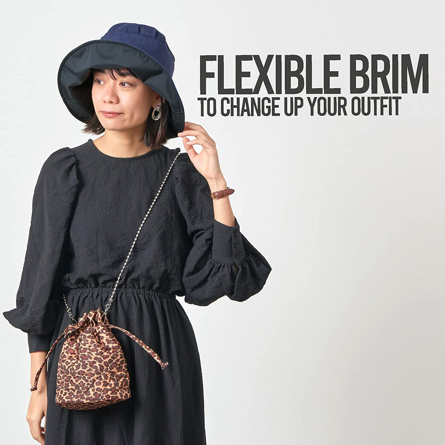 CHARM Womens Summer Beach Sun Hat - Wide Brim Gardening UV Protection Japanese Design - Black image number 4