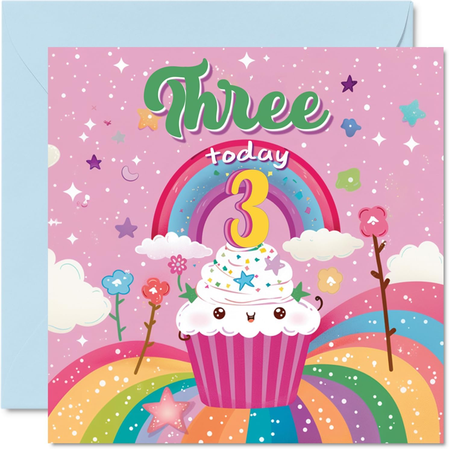 5Th Birthday Card Girl - Cupcake Rainbow - Happy Birthday Card for 5 Year Old Girl, Age 5 Girls Birthday Cards Fifth Birthday Card, 145Mm X 145Mm Bday Greeting Card