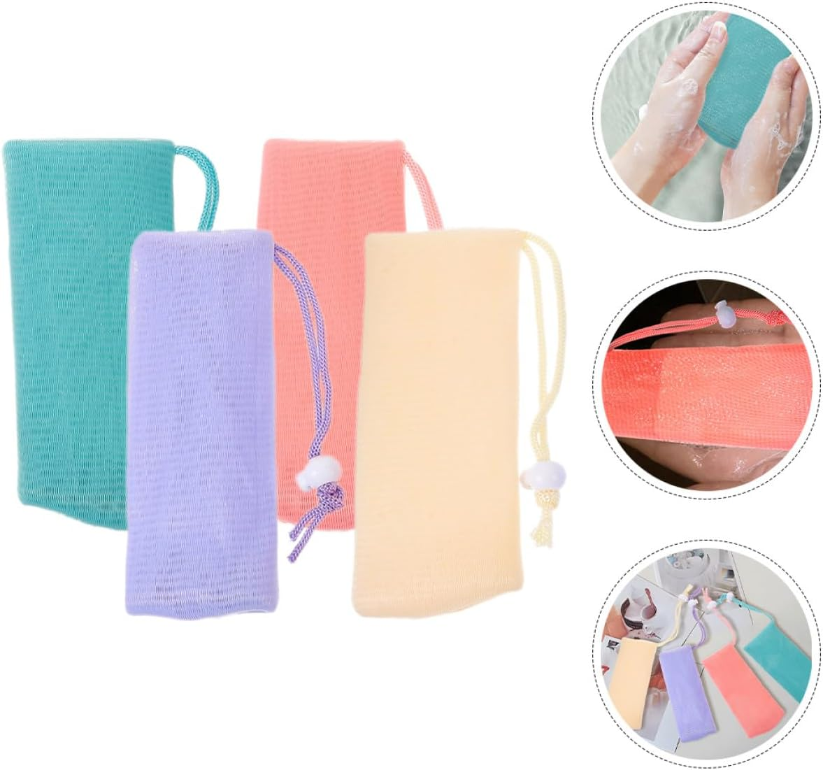 CONGARTENO 4Pcs Soap Foaming Mesh Bags for Bathroom Home Accessory Thickened Soap Saver Pouches for Face Washing and Bathing Portable Lightweight Shampoo Bar Storage image number 4