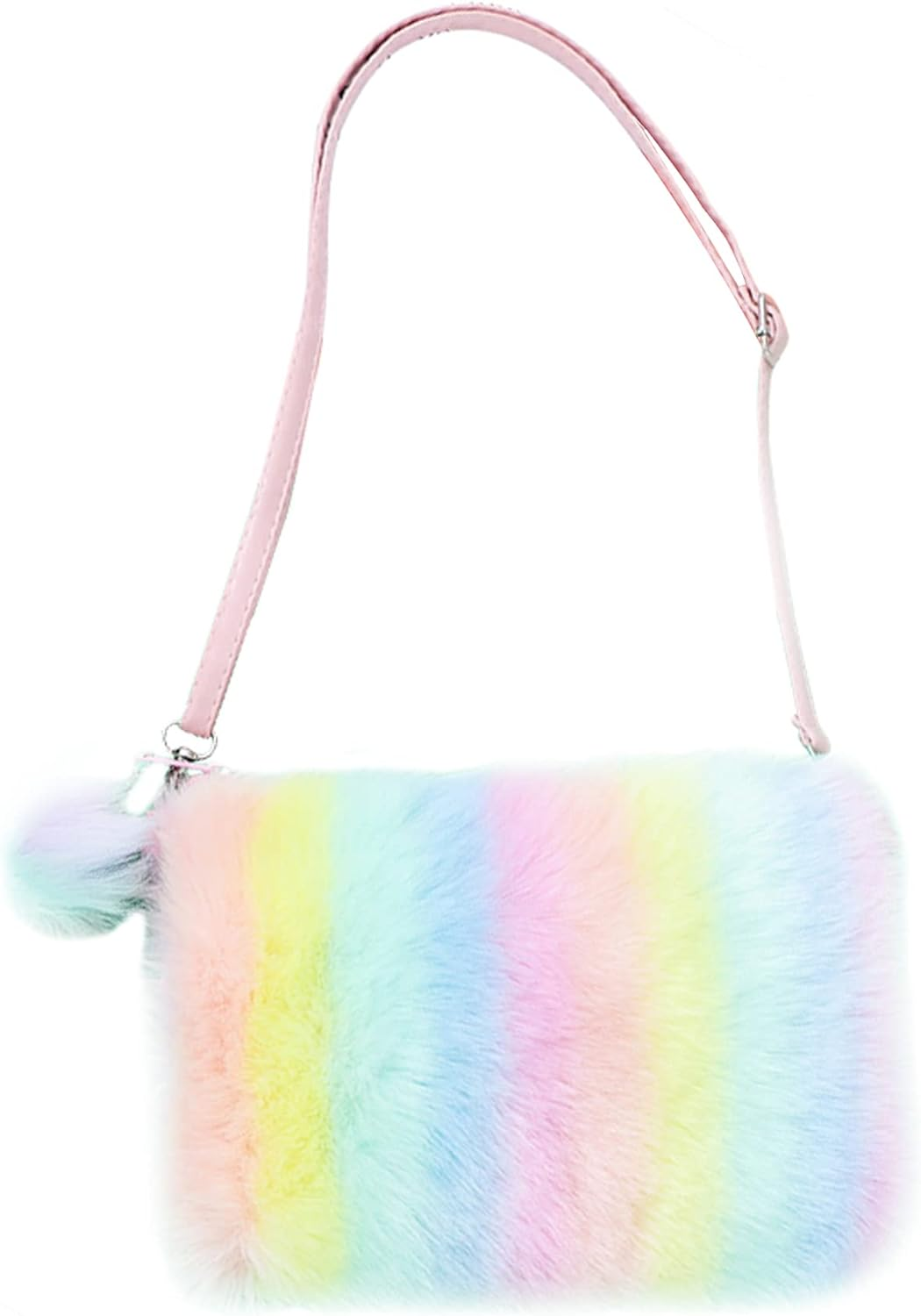 Kids Girls Fluffy Crossbody Purse Fuzzy Bag Plush Tie Dye Rainbow Shoulder Bag Handbag Wallet image number 3