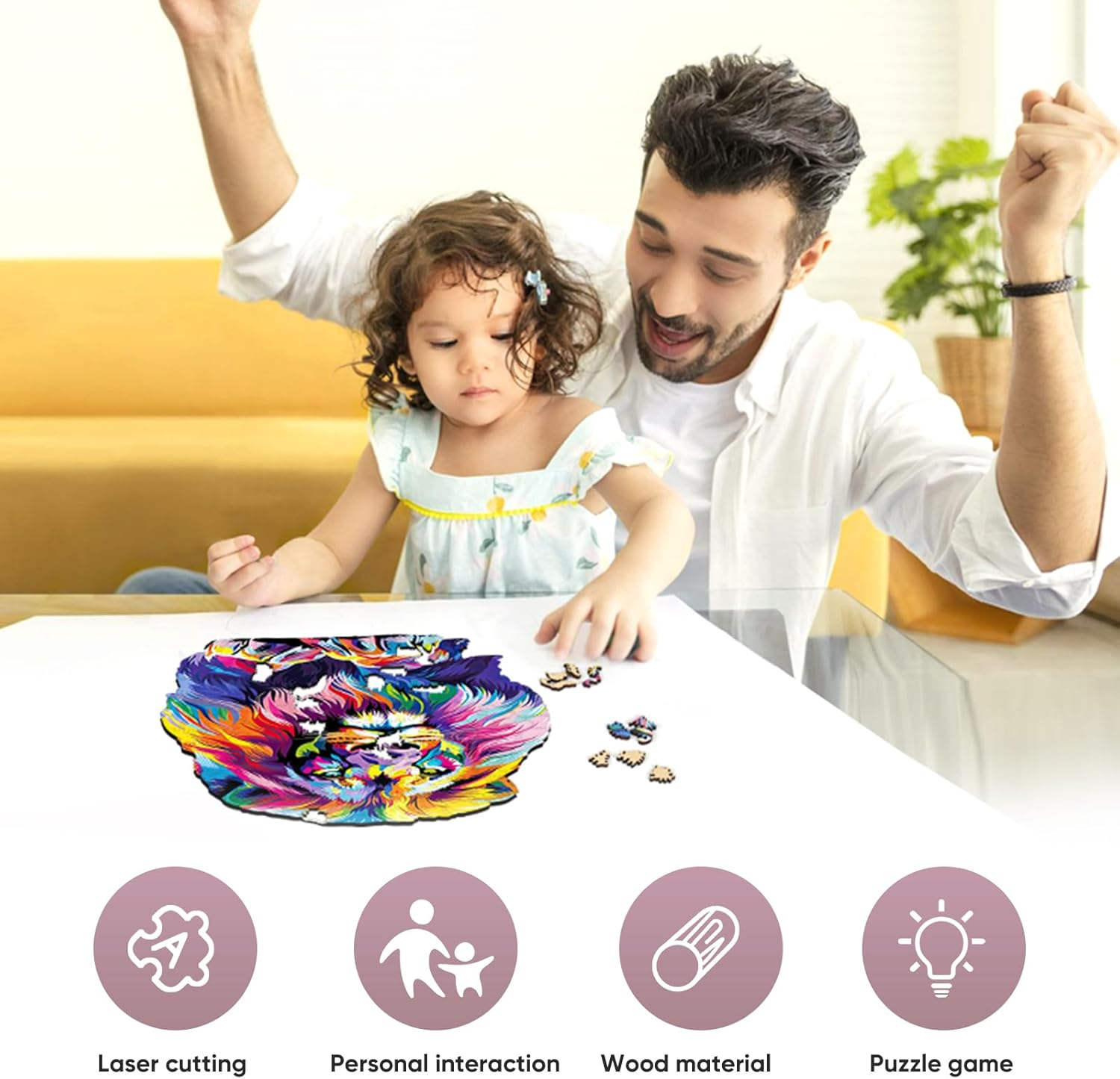 Wooden Puzzles for Adults, Lion Jigsaw Puzzles 200 Pieces, Unique Shaped Puzzle for Adults and Kids, Ghristmas Gift Family Game 10.8 X 11.2 Inch image number 4