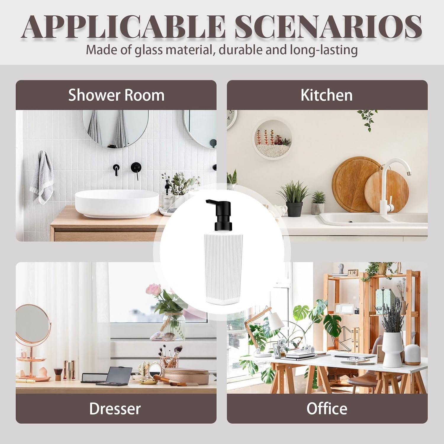 Diakey 2 Pack White Soap Dispenser, Soap Dispenser Bathroom, 12Oz Glass Hand Soap Dispenser with Pump, Dish Soap Dispenser for Kitchen, Refillable Ribbed Liquid Soap Dispenser Bottle