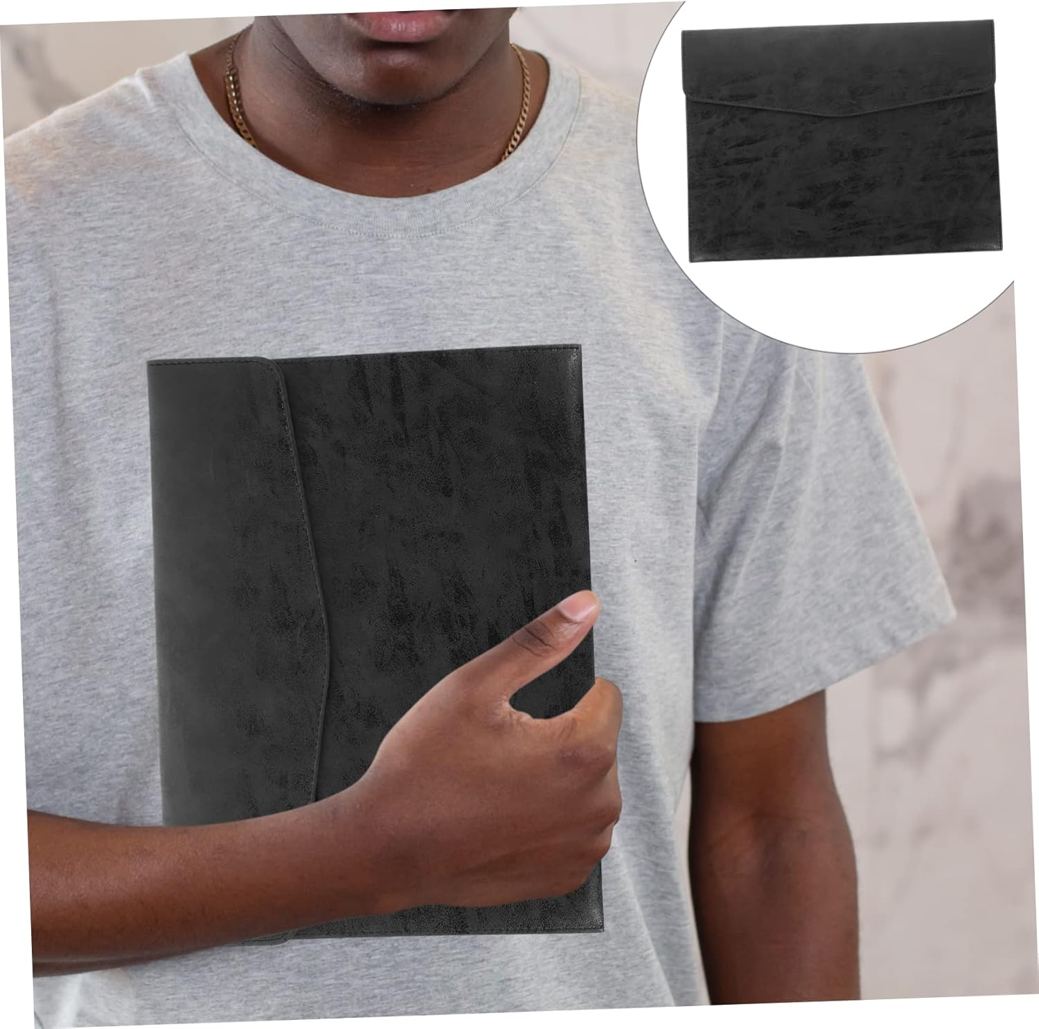 Pu File Folder A4 Business Document Organizer Large Capacity Pu Document Holder Snap Closure Office Supply File Organizer for Work and School image number 5